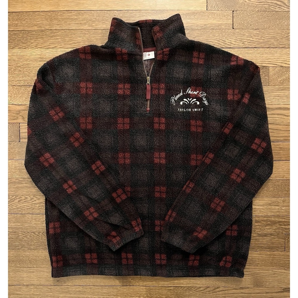 Taylor Swift Size XL Fleece Plaid Shirt Days Jacket Quarter Zip Red TV Sweater